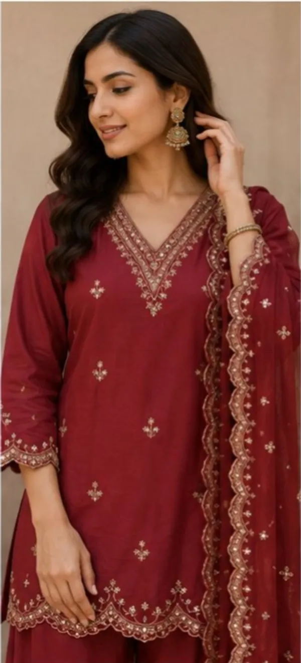 Marroon_Top-Bottam_Roman_Inner_Cottan_Embroidered_Kurti_For_Women