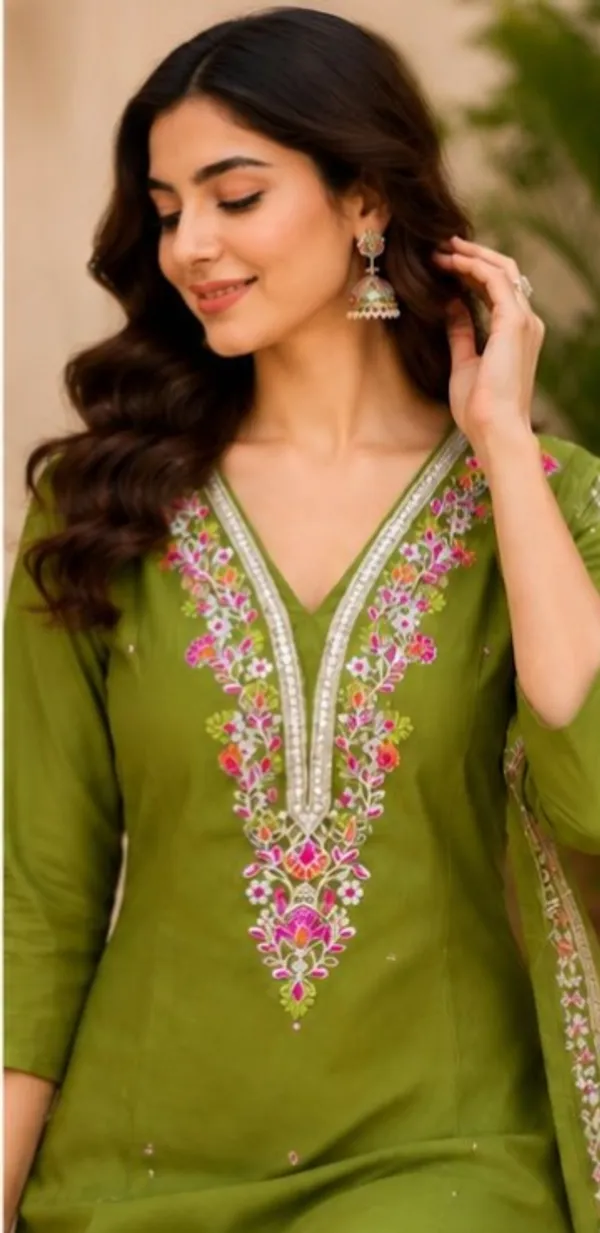 Mehndi_Green_Top-Bottam_Roman_Duptta_Jecard_Print_Inner_Cotton_Straight_Embroidered_And_Hand_Work_Salwar_Suit_For_Women