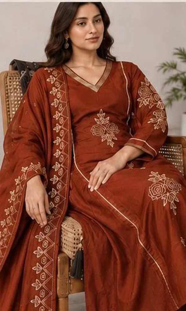 Rust_Orange_Top-Dupatta_Mal_Chaneri__Bottom_Roman_Inner_Cottan_Straight_Floral_Pitta_Work_Kurta_Set_For_Women