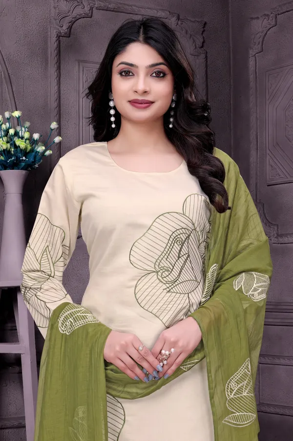 Cream_And_Mehndi_Green_Top-Bottam__Roman_Dupatta_Mal_Chanderi_Mehndi__Inner_Cottan_Straight_Floral_Embroidered_Kurta_Set_For_Women