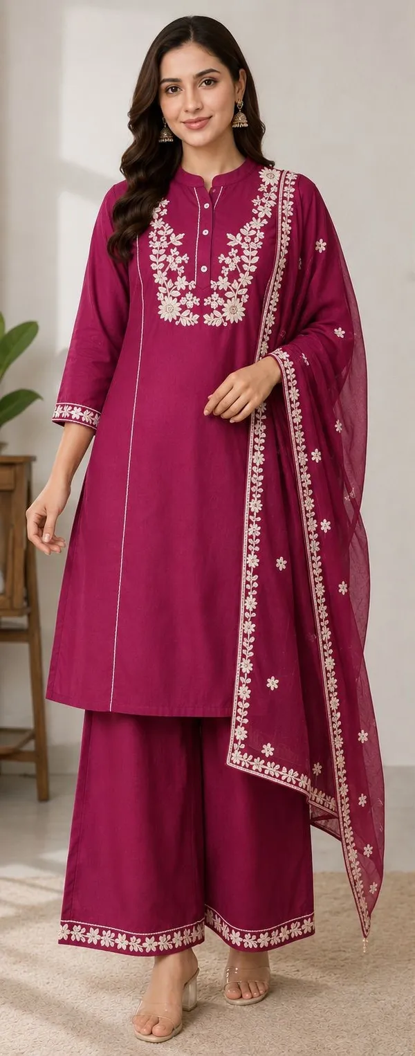 Maroon_Top-Duptta_Mal_Chanderi__Bottam_Roman_Inner_Cottan_Straight_Embroidered_Kurta_Set_For_Women