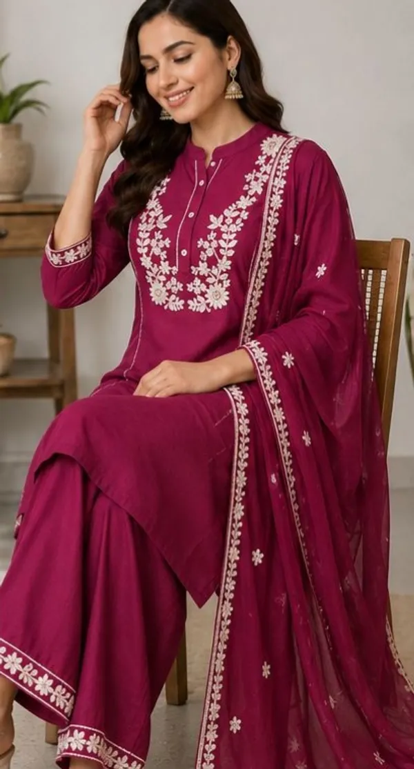Maroon_Top-Duptta_Mal_Chanderi__Bottam_Roman_Inner_Cottan_Straight_Embroidered_Kurta_Set_For_Women
