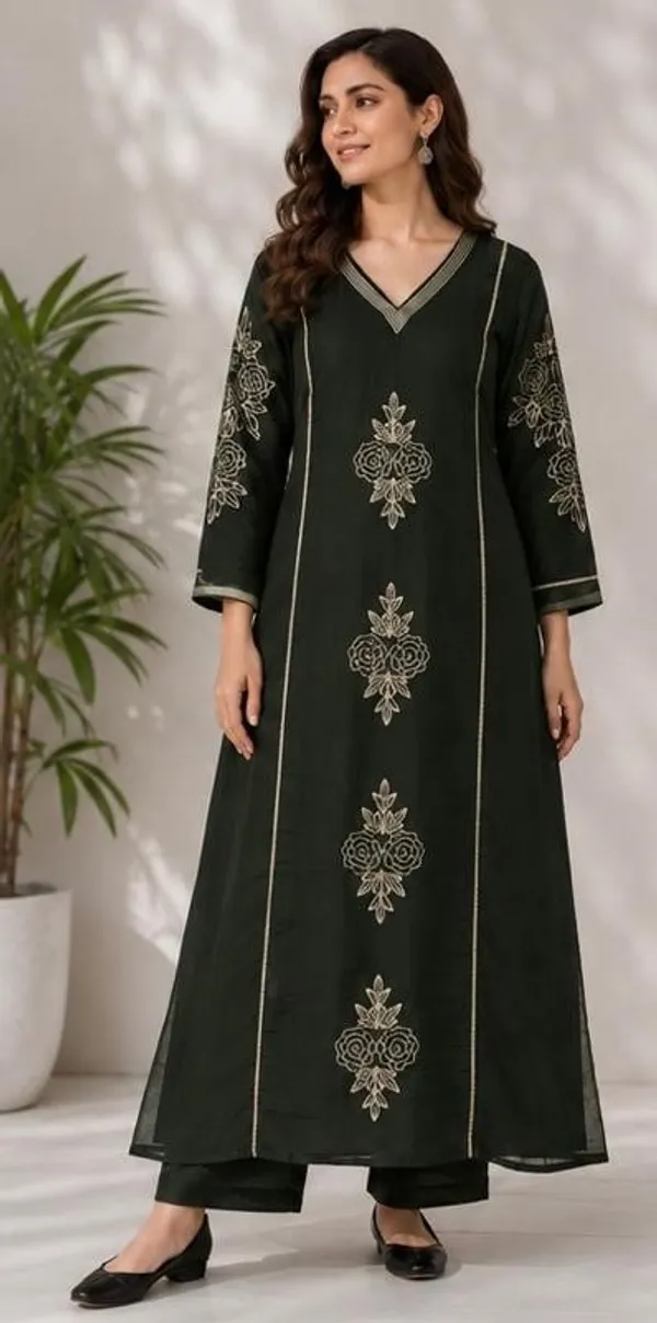 Mehandi_Top-Duptta_Mal_Chanderi__Inner_Cottan_Anarkali_Pitta_Work_Kurta_Set_For_Women