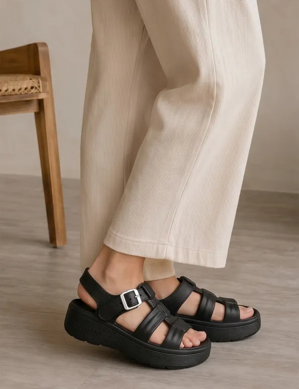 Black_Pebble_Buckle_Sandal_For_Women