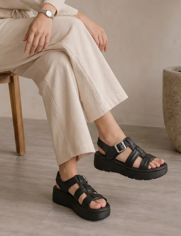 Black_Pebble_Buckle_Sandal_For_Women