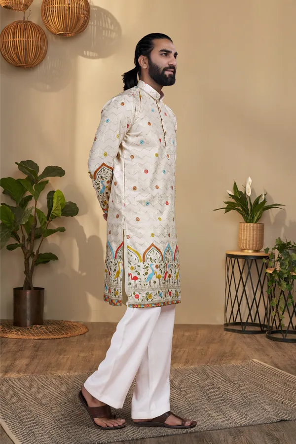 Beige_Rayon_Straight_Floral_Embroidered_Kurta_Pajama_Set_For_Men