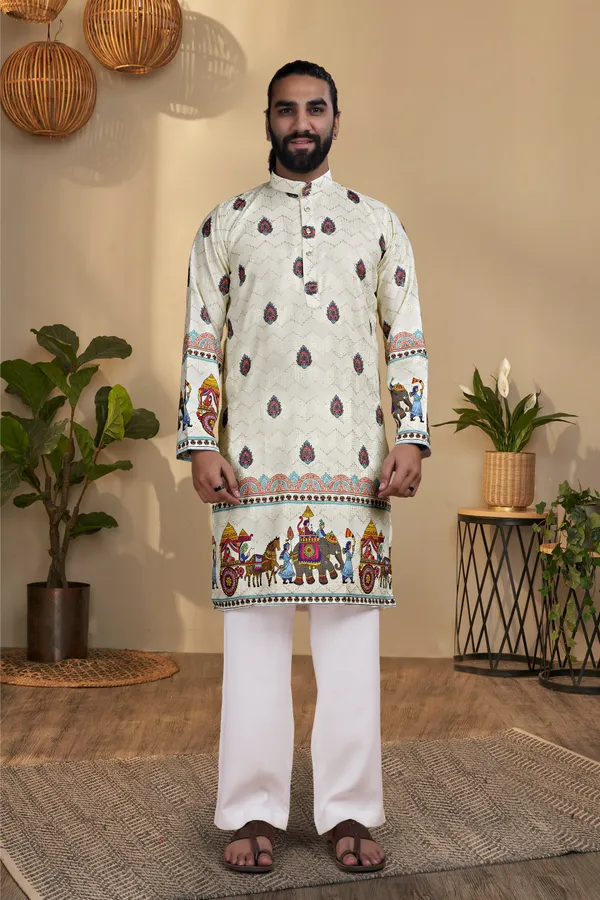 Cream_Rayon_Straight_Ethnic_Print_Kurta_For_Men