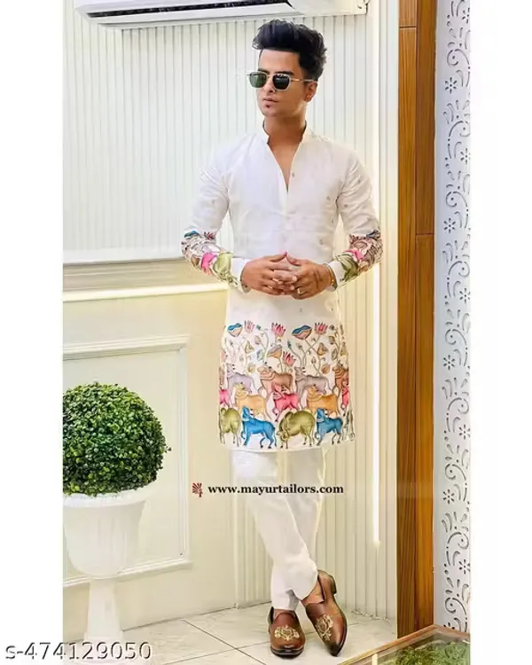 White_Rayon_Relaxed_Floral_Print_Full_Sleeve_Kurta_For_Men