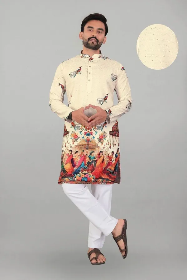 Cream_Rayon_Straight_Printed_Kurta_For_Men