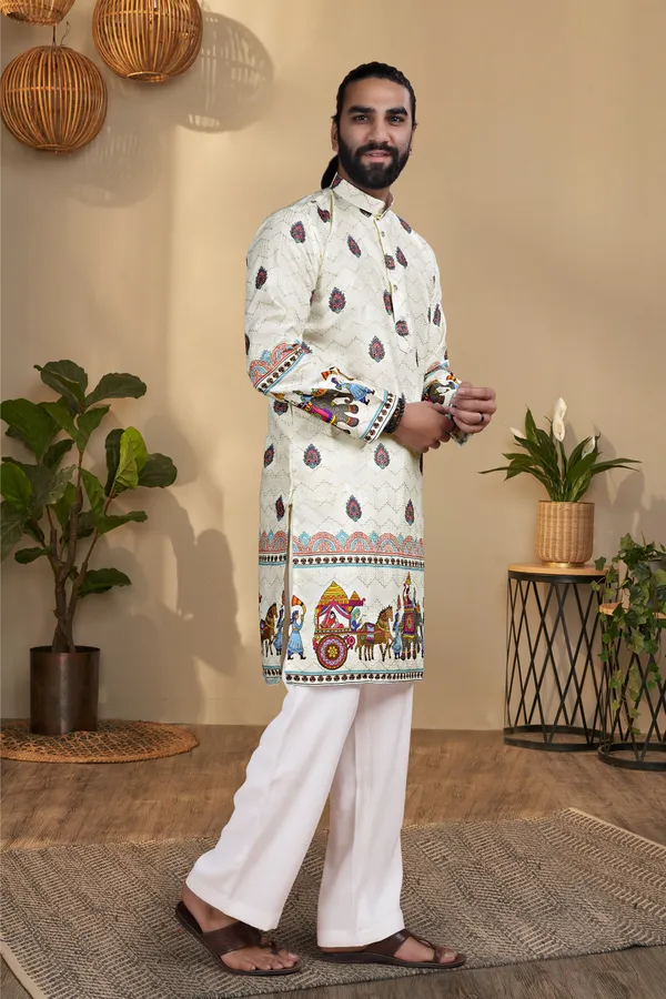 Cream_Rayon_Straight_Ethnic_Print_Kurta_For_Men