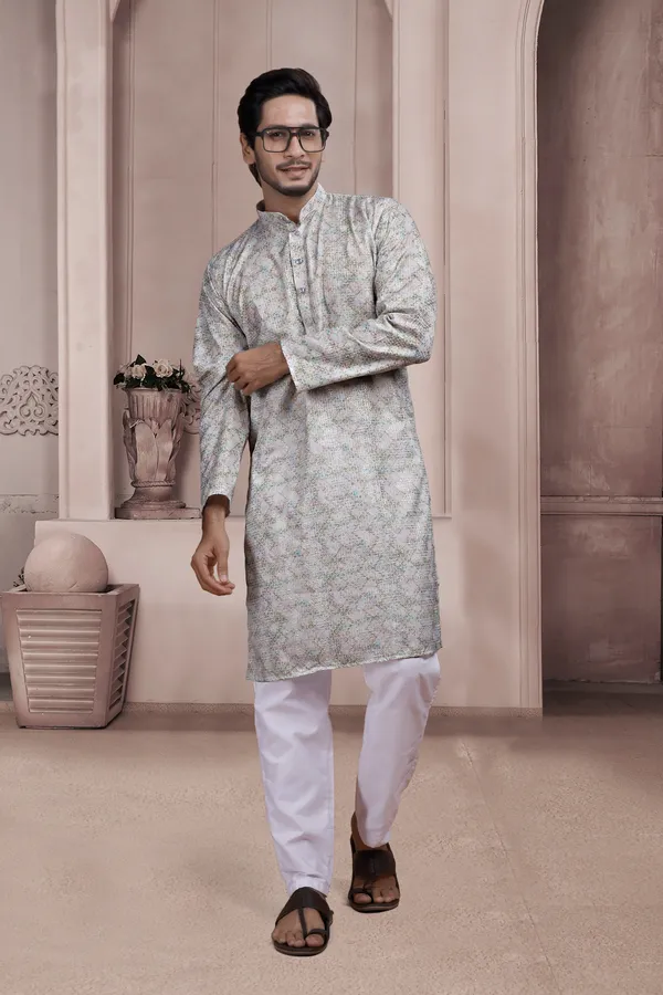 White_Rayon_Relaxed_Floral_Jacquard_Full_Sleeve_Kurta_For_Men