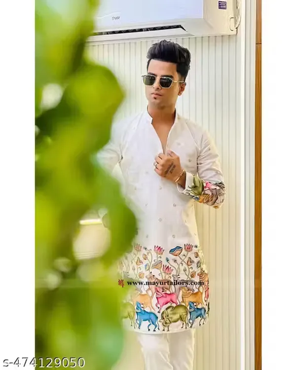 White_Rayon_Relaxed_Floral_Print_Full_Sleeve_Kurta_For_Men