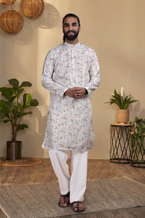 White_Rayon_Printed_Kurta_Pajama_Set_For_Men