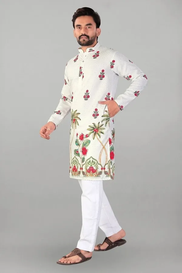 White_Rayon_Straight_Floral_Embroidered_Kurta_For_Men