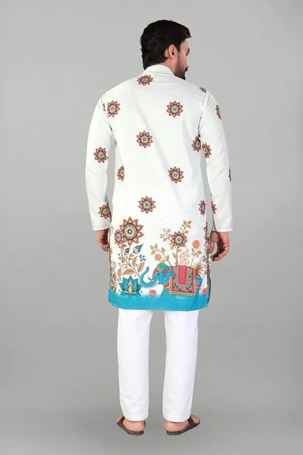 White_Rayon_Straight_Floral_Geometric_Print_Kurta_For_Men
