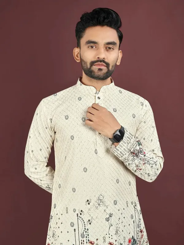 Cream_Rayon_Straight_Printed_Kurta