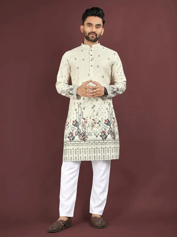 Cream_Rayon_Straight_Printed_Kurta