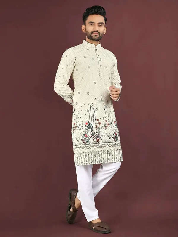 Cream_Rayon_Straight_Printed_Kurta