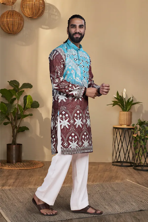 Multicolor_Rayon_Straight_Batik_Print_Kurta_For_Men