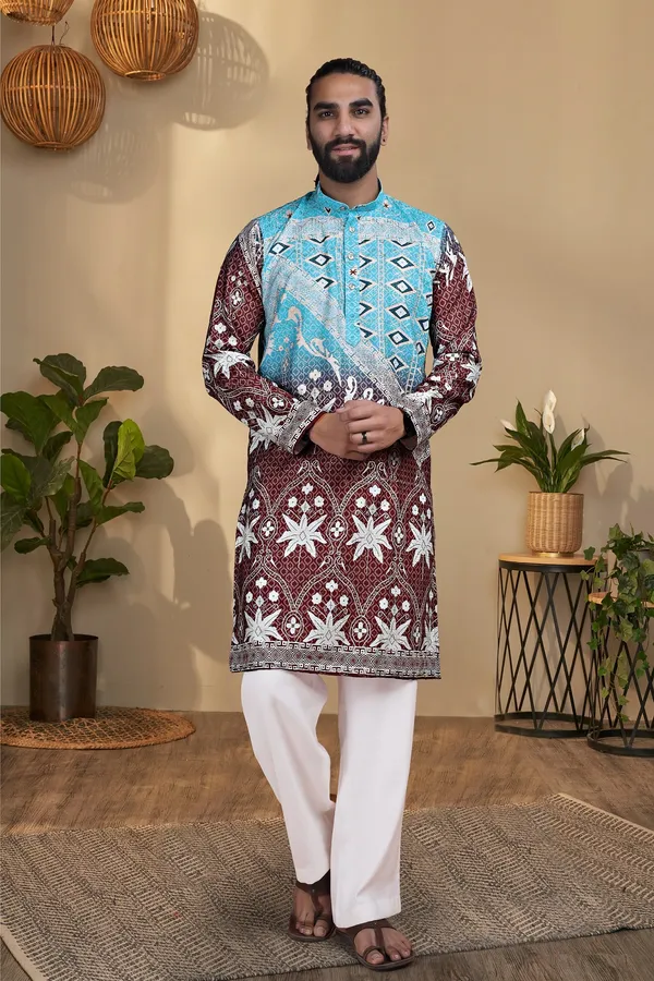 Multicolor_Rayon_Straight_Batik_Print_Kurta_For_Men