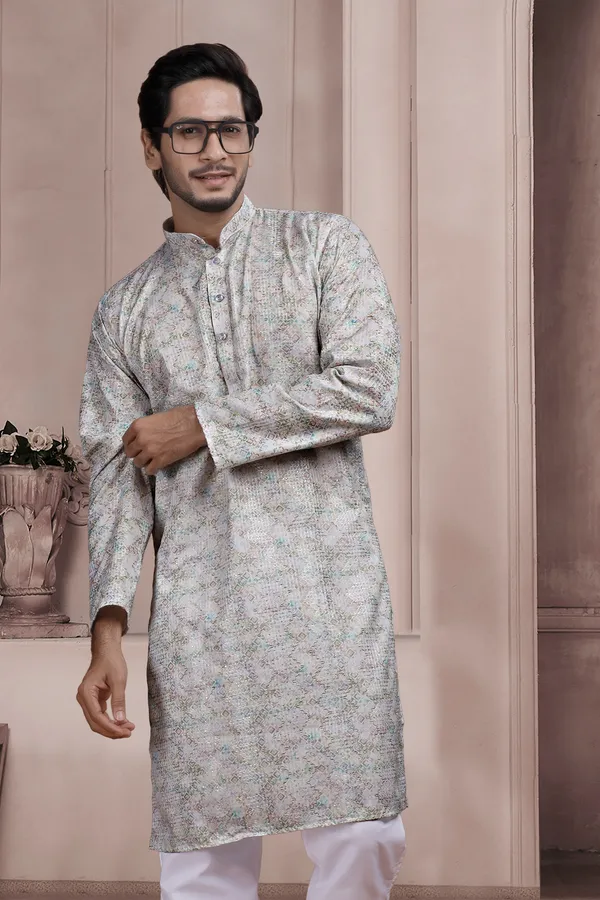 White_Rayon_Relaxed_Floral_Jacquard_Full_Sleeve_Kurta_For_Men