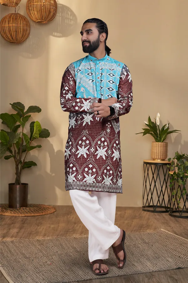 Multicolor_Rayon_Straight_Batik_Print_Kurta_For_Men