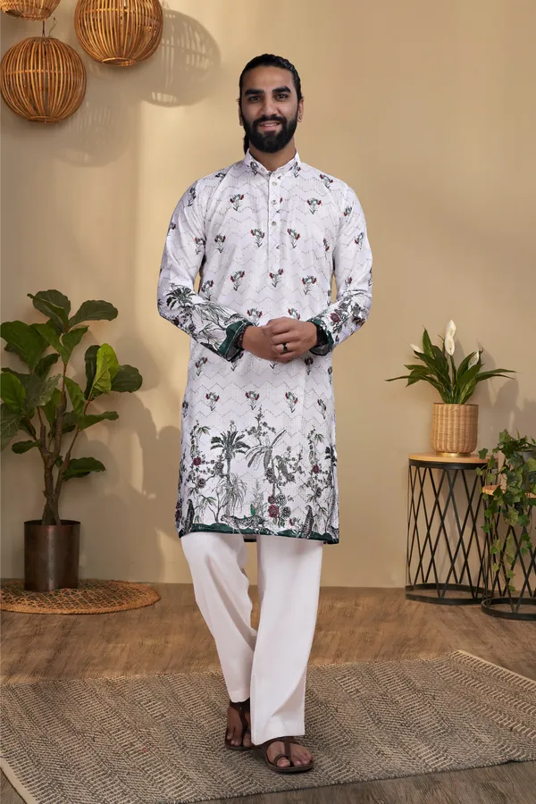 White_Rayon_Straight_Floral_Print_Kurta_Pajama_Set_For_Men