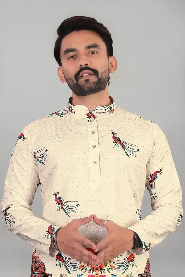 Cream_Rayon_Straight_Printed_Kurta_For_Men