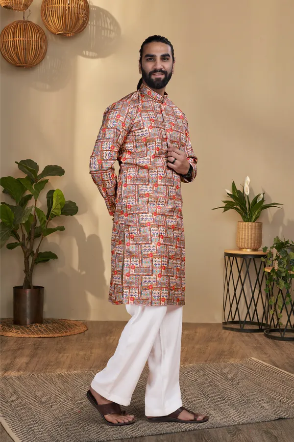 Multicolor_Rayon_Printed_Regular_Kurta_For_Men