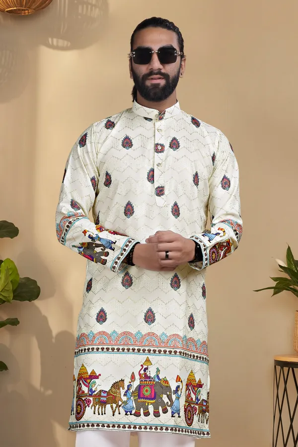 Cream_Rayon_Straight_Ethnic_Print_Kurta_For_Men