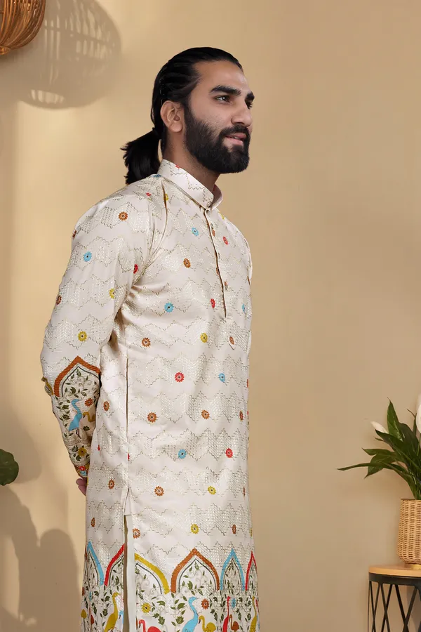 Beige_Rayon_Straight_Floral_Embroidered_Kurta_Pajama_Set_For_Men
