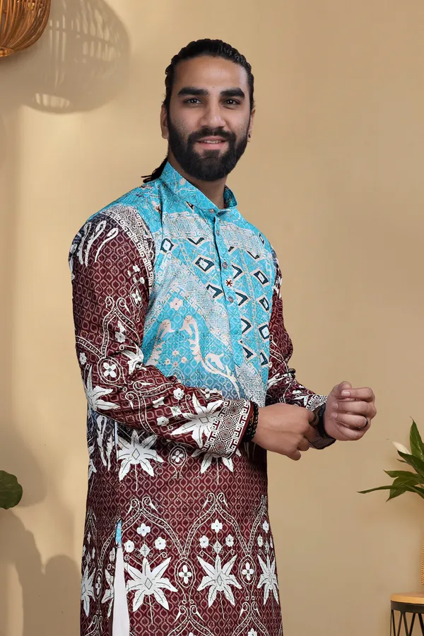 Multicolor_Rayon_Straight_Batik_Print_Kurta_For_Men