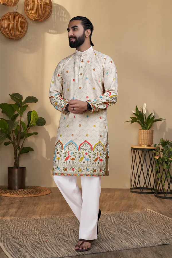Beige_Rayon_Straight_Floral_Embroidered_Kurta_Pajama_Set_For_Men