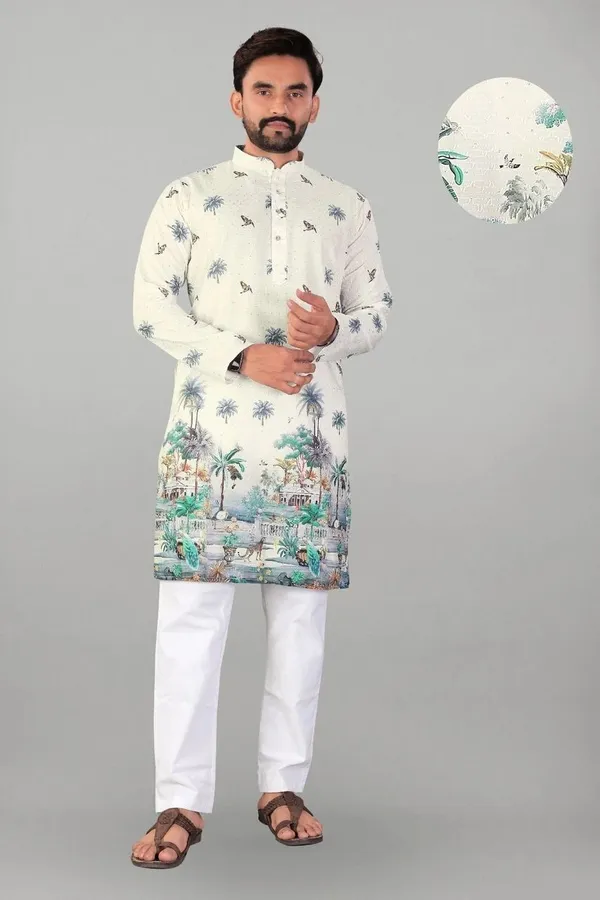 Multicolor_Rayon_Straight_Palm_Tree_Print_Kurta_For_Men