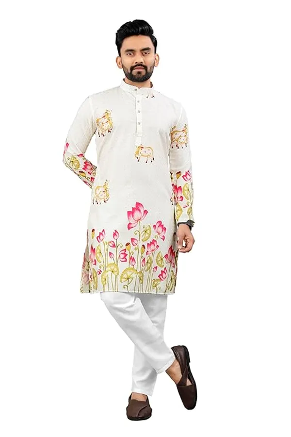 White_Rayon_Straight_Floral_Print_Kurta_Pajama_Set_For_Men