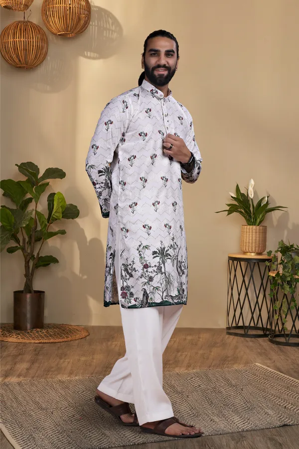 White_Rayon_Straight_Floral_Print_Kurta_Pajama_Set_For_Men