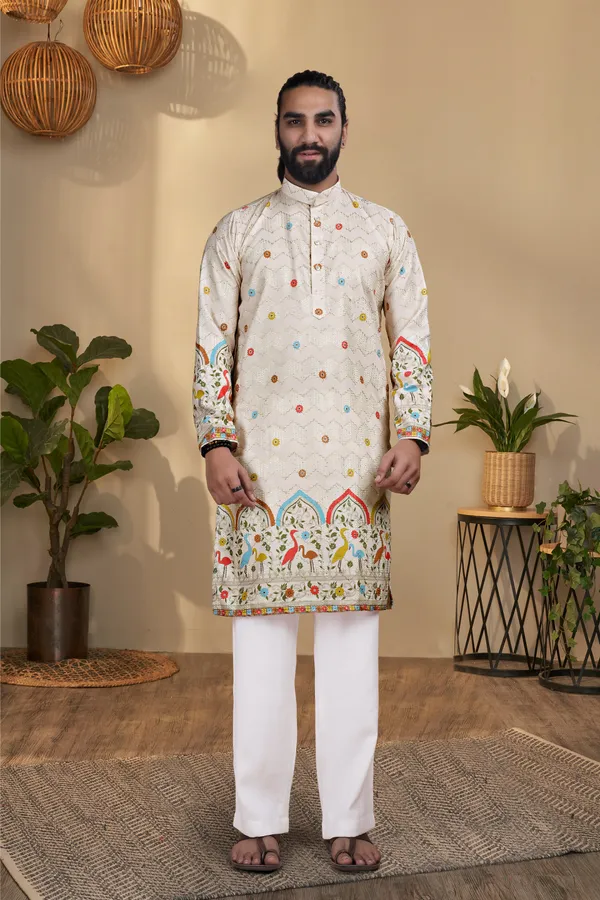 Beige_Rayon_Straight_Floral_Embroidered_Kurta_Pajama_Set_For_Men