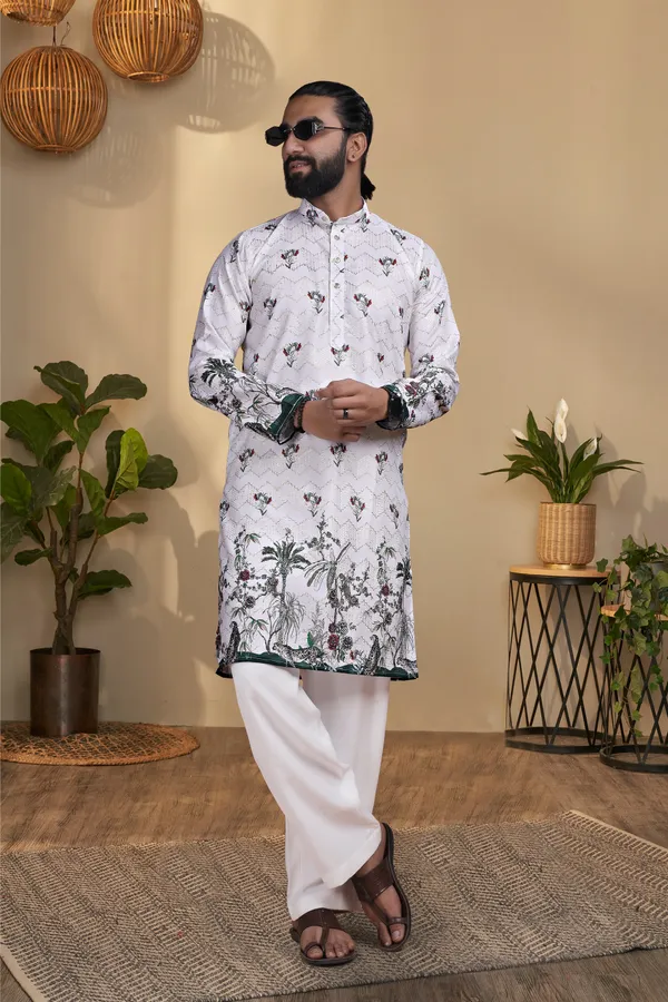 White_Rayon_Straight_Floral_Print_Kurta_Pajama_Set_For_Men