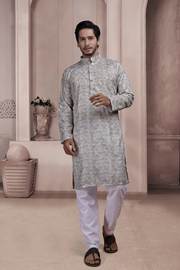 White_Rayon_Relaxed_Floral_Jacquard_Full_Sleeve_Kurta_For_Men