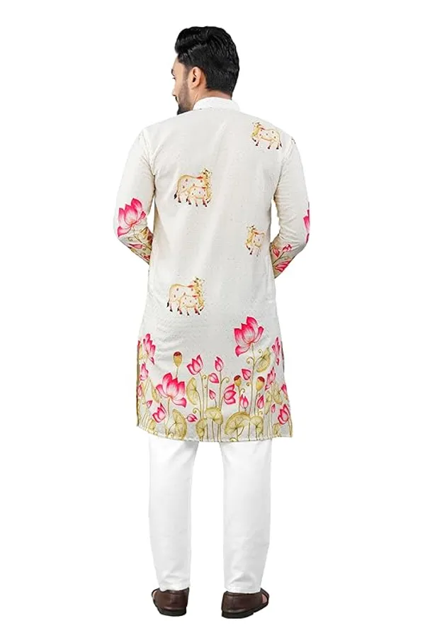 White_Rayon_Straight_Floral_Print_Kurta_Pajama_Set_For_Men