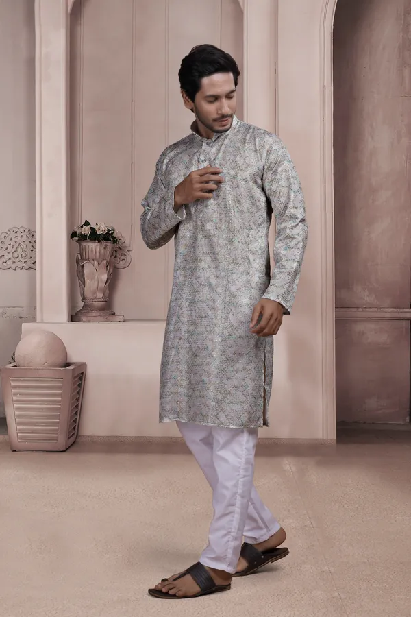 White_Rayon_Relaxed_Floral_Jacquard_Full_Sleeve_Kurta_For_Men