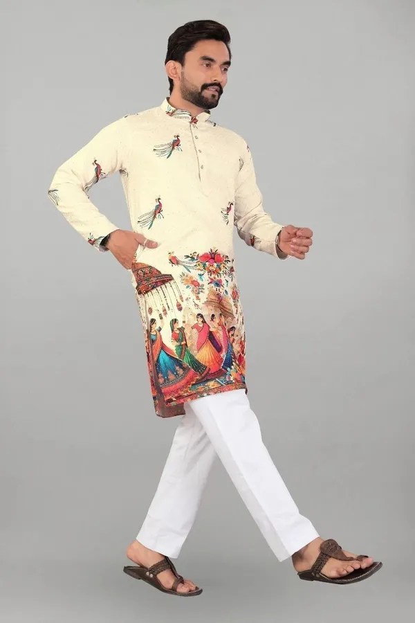 Cream_Rayon_Straight_Printed_Kurta_For_Men