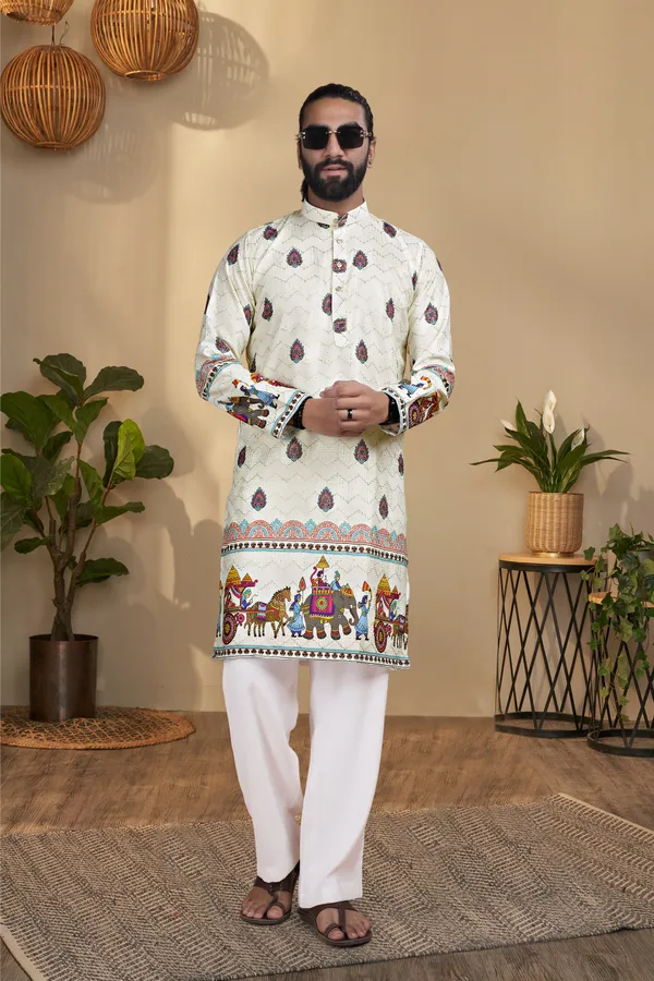 Cream_Rayon_Straight_Ethnic_Print_Kurta_For_Men