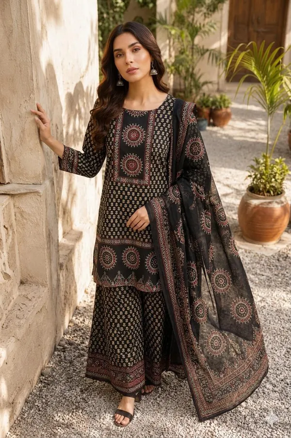 Elegant_Black_Printed_Kurta_Palazzo_Set_with_Dupatta