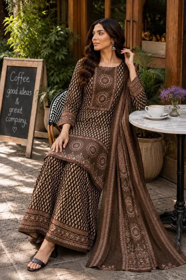 Elegant_Brown_Printed_Kurta_Palazzo_Set_with_Dupatta