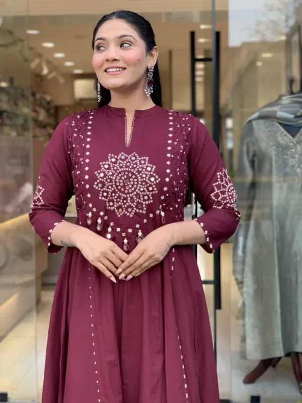 Libas_jaipur_Wine_Bandhej_Print_Anarkali_Kurta_Set_with_Dupatta