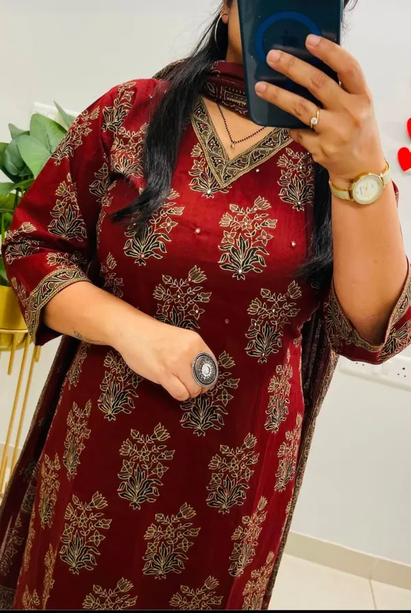 Maroon_Ajrakh_Printed_Kurta_Pant_Set