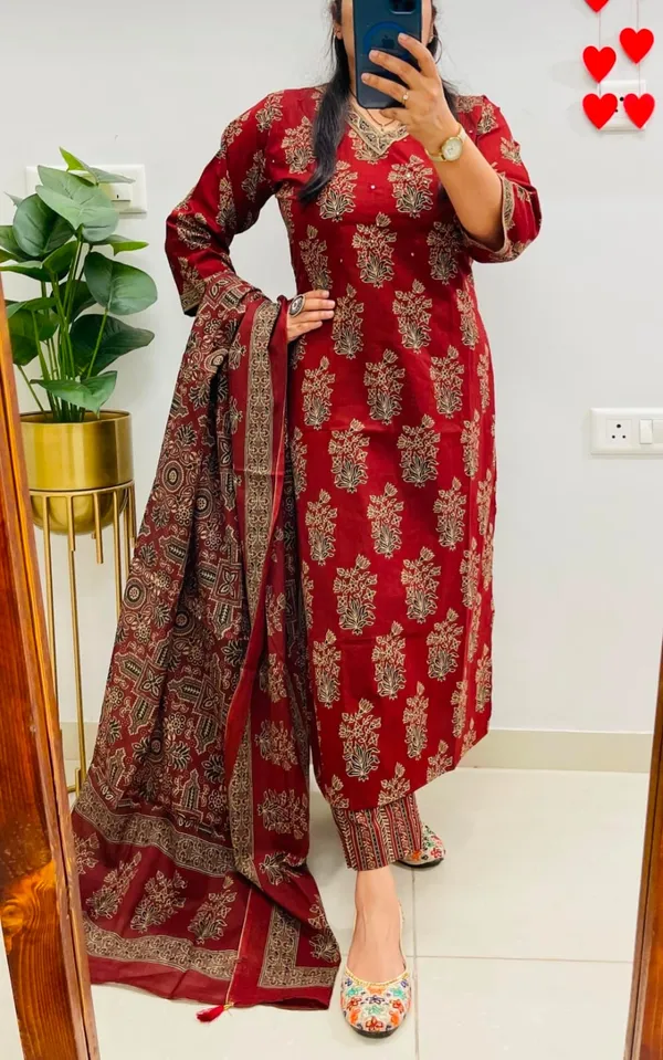Maroon_Ajrakh_Printed_Kurta_Pant_Set
