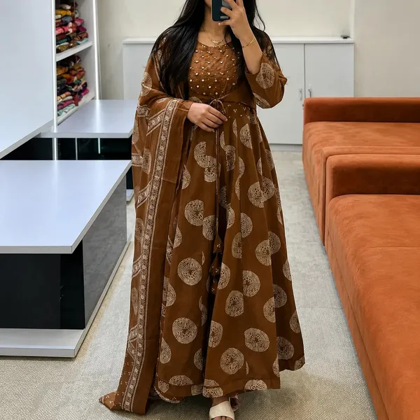 Beige_Cotton_Printed_Anarkali_With_Attached_Jacket_Detailing_With_Pants_And_Dupatta