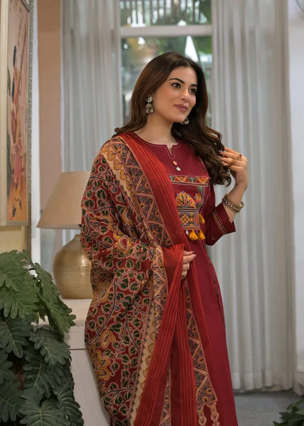 Women’s_Maroon_Embroidered_Anarkali_Kurta_Pant_Set_with_Printed_Dupatta_